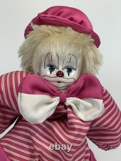 Vintage Q-tee Porcelain Doll & Metal Stand 14 Clown Theme Pink Rare