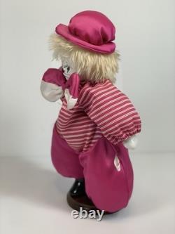 Vintage Q-tee Porcelain Doll & Metal Stand 14 Clown Theme Pink Rare