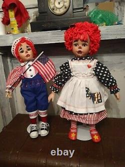 Vintage Raggedy Ann and Andy 2 foot tall porcelain dolls