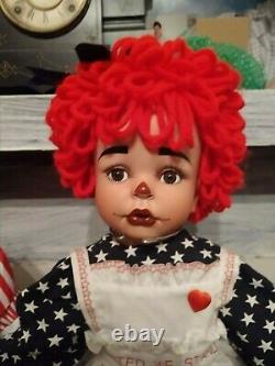 Vintage Raggedy Ann and Andy 2 foot tall porcelain dolls