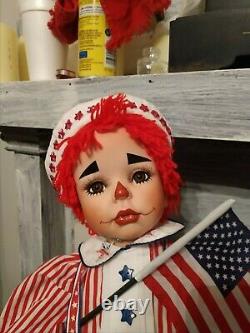 Vintage Raggedy Ann and Andy 2 foot tall porcelain dolls