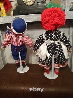 Vintage Raggedy Ann and Andy 2 foot tall porcelain dolls