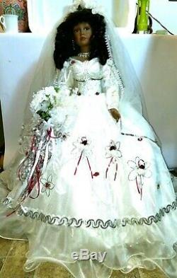 Vintage Rare Porcelain Collectible African American Bride Doll (30 tall)