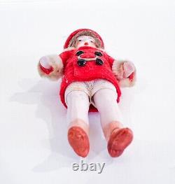 Vintage Red Holiday Dressed Girl Dollhouse Miniature Porcelain Doll