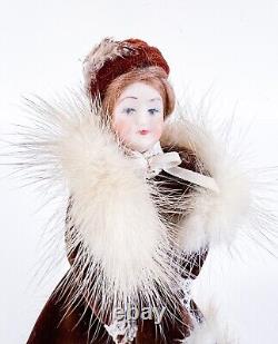 Vintage Royal Brown Velvet and Fur Outfit Miniature Porcelain Doll