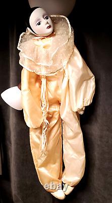 Vintage SILVESTRI Harlequin Porcelain Large Doll Rag Body Clown Pierrot 39'