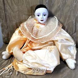 Vintage SILVESTRI Harlequin Porcelain Large Doll Rag Body Clown Pierrot 39'