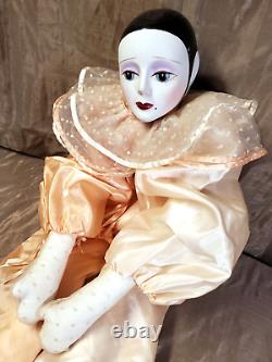 Vintage SILVESTRI Harlequin Porcelain Large Doll Rag Body Clown Pierrot 39'