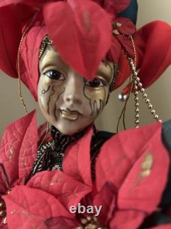 Vintage Show Stopper Mardi Grass Porcelain Xmas Doll -Poinsettia Design