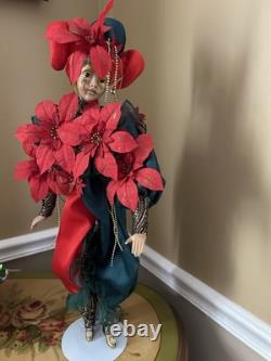 Vintage Show Stopper Mardi Grass Porcelain Xmas Doll -Poinsettia Design