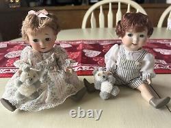 Vintage Signed Elaine Pilsitz Porcelain 8 1/2 Dolls Movable Limbs RARE! 1981