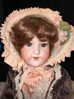 Vintage Style Porcelain Doll 18 Victorian Dress Bonnet Brown Eyes