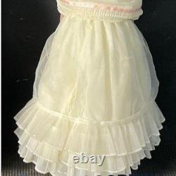 Vintage Style Porcelain Doll Blonde Curls Cream Ruffle Dress with Flower Basket