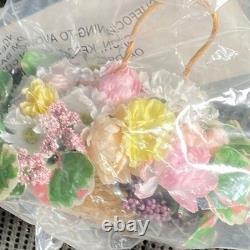 Vintage Style Porcelain Doll Blonde Curls Cream Ruffle Dress with Flower Basket