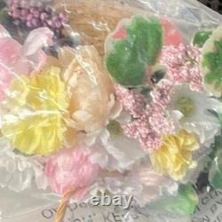 Vintage Style Porcelain Doll Blonde Curls Cream Ruffle Dress with Flower Basket