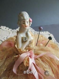 Vintage VICTORIAN PIN CUSHION Porcelain Half Doll MADE IN GERMANY