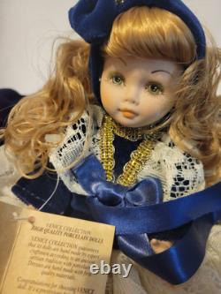 Vintage Venice Italy Porcelain Doll 8 Certificato di Garanzia Lace Blue Velvet