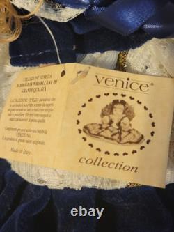 Vintage Venice Italy Porcelain Doll 8 Certificato di Garanzia Lace Blue Velvet