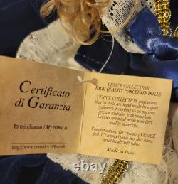 Vintage Venice Italy Porcelain Doll 8 Certificato di Garanzia Lace Blue Velvet