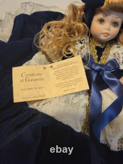 Vintage Venice Italy Porcelain Doll 8 Certificato di Garanzia Lace Blue Velvet