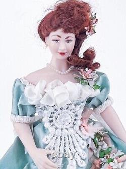 Vintage Victorian Artisan Spring Green Floral Dress Miniature Porcelain Doll