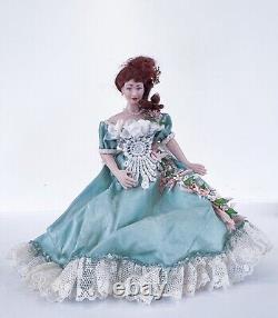 Vintage Victorian Artisan Spring Green Floral Dress Miniature Porcelain Doll