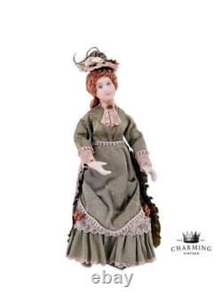 Vintage Victorian Edwardian Green Dress withHat OOAK Miniature Porcelain Doll