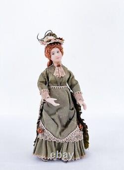 Vintage Victorian Edwardian Green Dress withHat OOAK Miniature Porcelain Doll