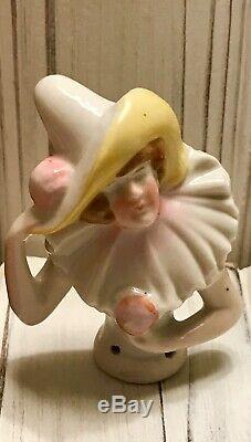 Vintage Victorian Lady Pin Cushion Half Doll Hat Poms Made in Germany