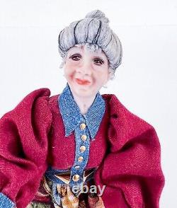 Vintage Victorian Patchwork Fashion Grandma Gray Hair Miniature Porcelain Doll
