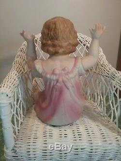 Vintage Victorian Piano Baby 7.25 antique bisque porcelain doll Art Noveau