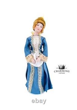 Vintage Victorian Royal Young Woman with Blue Fit Dress Miniature Porcelain Doll