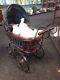 Vintage Victorian Style Metal And Wooden Dolls Pram With Porcelain Doll
