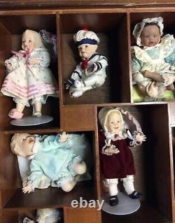 Vintage Wall Mount Shelf With Porcelain Dolls. Collectible Dolls Size 7