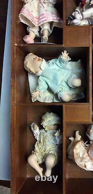 Vintage Wall Mount Shelf With Porcelain Dolls. Collectible Dolls Size 7