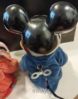 Vintage Walt Disney Mickey & Minnie Mouse Porcelain Wind up Musical Dolls