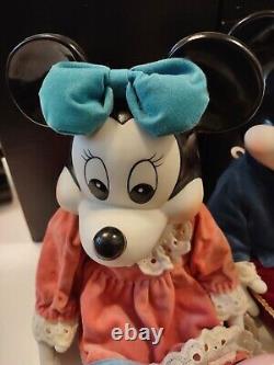 Vintage Walt Disney Mickey & Minnie Mouse Porcelain Wind up Musical Dolls