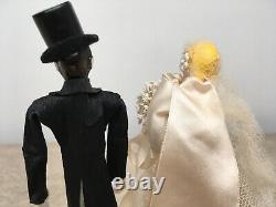 Vintage Wedding Party Cake Topper Bride Groom Dolls Crepe Paper Celluloid 1930's