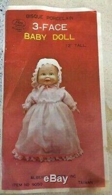 Vintage Weird Creepy Three Face Porcelain Doll Swivel Head