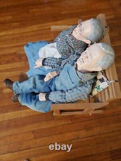 Vintage William Wallace Jr. Grandma And Grandpa Porcelain Dolls with Bench