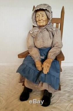 Vintage William Wallace Jr. Porcelain Grandma & Grandpa Dolls + Rocking Chairs