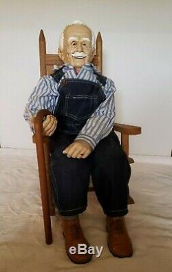 Vintage William Wallace Jr. Porcelain Grandma & Grandpa Dolls + Rocking Chairs