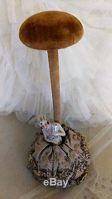 Vintage, art-deco, millinary hatstand / pin-cushion with half doll, hat display