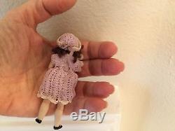Vintage beautiful Porcelain Miniature Doll 3.2 Tall Jointed