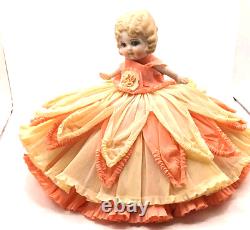 Vintage bisqjue Porcelain Finger Wave Hair Doll 8 With Crepe Paper Gown Japan