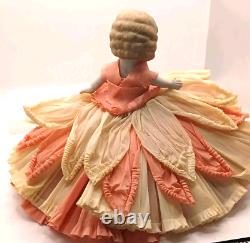 Vintage bisqjue Porcelain Finger Wave Hair Doll 8 With Crepe Paper Gown Japan