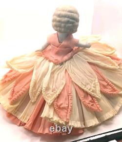 Vintage bisqjue Porcelain Finger Wave Hair Doll 8 With Crepe Paper Gown Japan