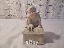 Vintage bisque porcelain piano baby withdoll trinket box Germany Rare