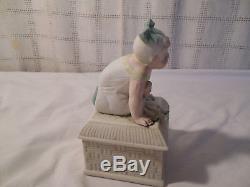 Vintage bisque porcelain piano baby withdoll trinket box Germany Rare