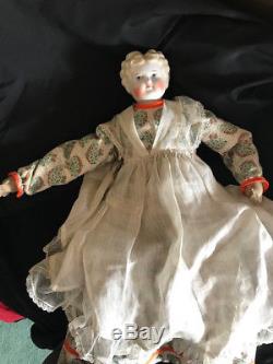 Vintage blonde doll with porcelain shoulder/head & cloth body, legs, arms, hands